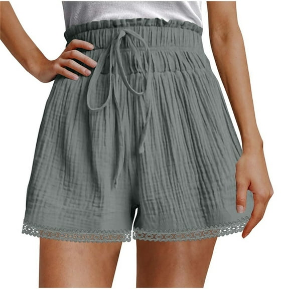 Jalioing Women's Shorts Fashion Ruffle Waist Drawstring Casual Shorts Wide Leg Lace Trim Summer Loose Shorts