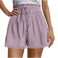 thumbnail image 1 of Jalioing Women's Shorts Fashion Ruffle Waist Drawstring Casual Shorts Wide Leg Lace Trim Summer Loose Shorts, 1 of 5