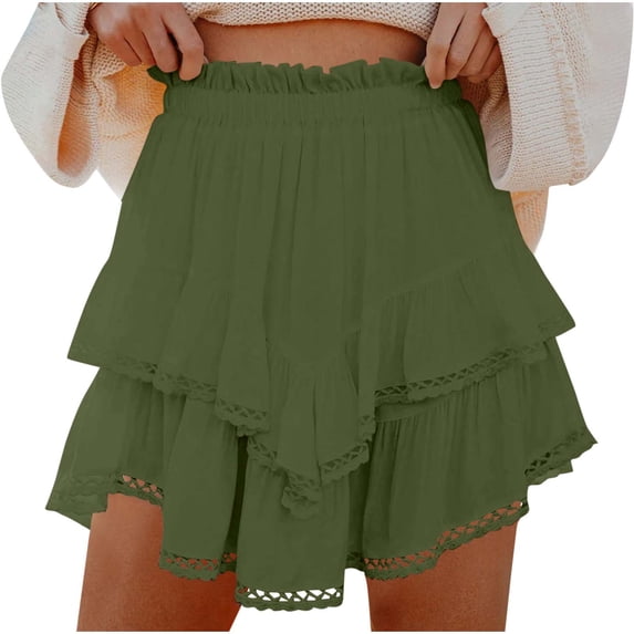 Jalioing Women's Shorts Summer Fashion Ruffle Waist Layered Shorts Loose Flowy Mini Skirts Tennis Golf Shorts
