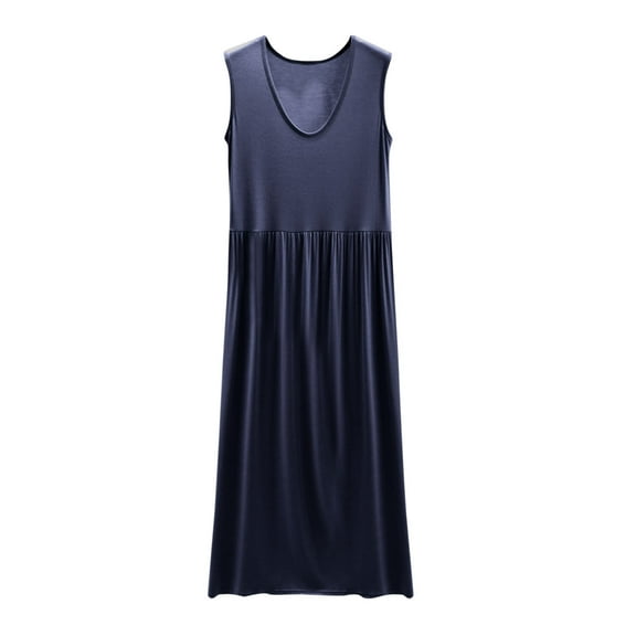 Jalioing Women's Sleeveless Nightgown Crew Neck Tank Tops Sleepwear Soft Comfy Loose Sleepshirt Nightdress M-2XL