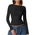 thumbnail image 1 of Jalioing Women's Slim Tops Solid Color Long Sleeve Crew Neck Trendy Basic Tees Tops Fashion Shirts Outfits, 1 of 5