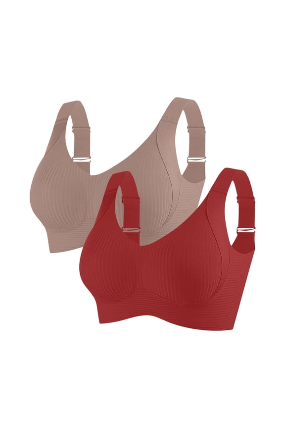 Women's Sport Bras 2 PCS High Impact Full Coverage Wireless Bra Adjustable Ribbed Push Up Bralettes