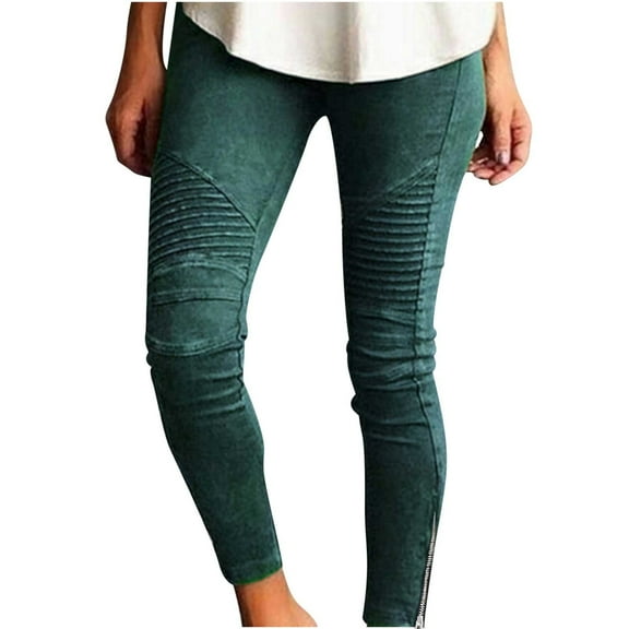 Jalioing Women's Stretchy Leggings Fashion Solid Color Skinny Comfy Ribbed Casual Slim Long Trousers (XX-Large, Green)