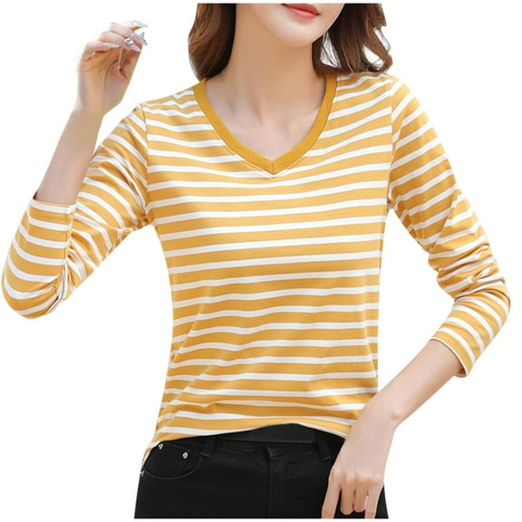 Jalioing Women's Striped Basic T Shirt Long Sleeve Casual Pullover Tee Spring Summer Fashion Shirts Tops