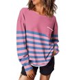 thumbnail image 1 of Jalioing Women's Striped Shirt Long Sleeve Dropped Shoulder Fashion Pullover Tee Casual Loose Crew Neck T Shirt, 1 of 7