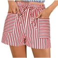 thumbnail image 1 of Jalioing Women's Striped Shorts Summer Casual Wide Leg Drawstring Shorts with Pocket Elastic Waist Loose Shorts, 1 of 6
