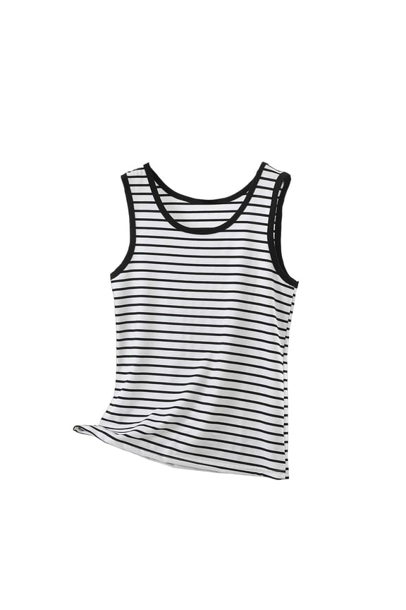 Women's Striped Tank Tops Trendy Sleeveless Round Neck Spring Summer Casual Undershirts Comfy Basic T Shirt