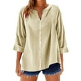 thumbnail image 1 of Jalioing Women's Summer Shirt 3/4 Length Sleeve Button Down Casual Blouses Loose Basic Tops Trendy Outfits, 1 of 6