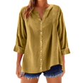thumbnail image 1 of Jalioing Women's Summer Shirt 3/4 Length Sleeve Button Down Casual Blouses Loose Basic Tops Trendy Outfits, 1 of 6