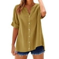 thumbnail image 1 of Jalioing Women's Summer Shirt Button Down V Neck Short Sleeve Blouses Fashion Basic Beach Tops Outfits, 1 of 4
