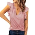 thumbnail image 1 of Jalioing Women's Summer Shirts Ruffle Cap Sleeve V Neck Fashion T Shirt 2025 Casual Solid Color Loose Tops S-3XL, 1 of 5