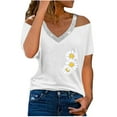 thumbnail image 1 of Jalioing Women's Summer Shirts Sequin V Neck Short Sleeve Trendy Tops Cold Shoulder Fashion Print Loose Blouses, 1 of 5