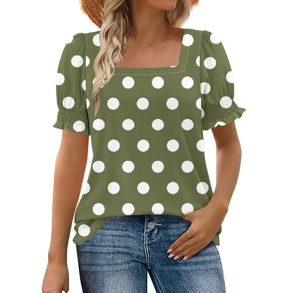 Jalioing Women's Summer Shirts Short Puff Sleeve Fashion T Shirts Trendy Square Neck Casual Tops Outfits
