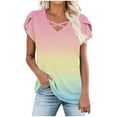 thumbnail image 1 of Jalioing Women's Summer Shirts Short Sleeve Cross V Neck Gradient Blouses Trendy Fashion Tunic Tops Outfits, 1 of 6