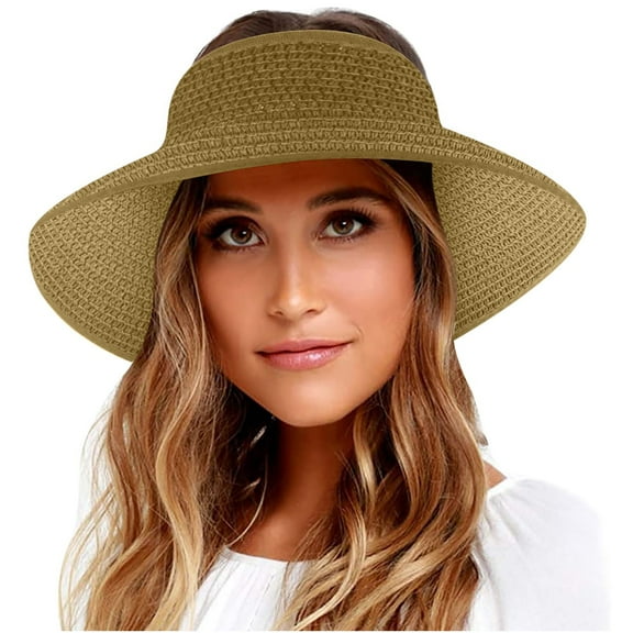 Jalioing Women's Sun Visor Hat Wide Brim Ponytail Straw Hat Adjustable UV Protection Summer Beach Hat Headwear