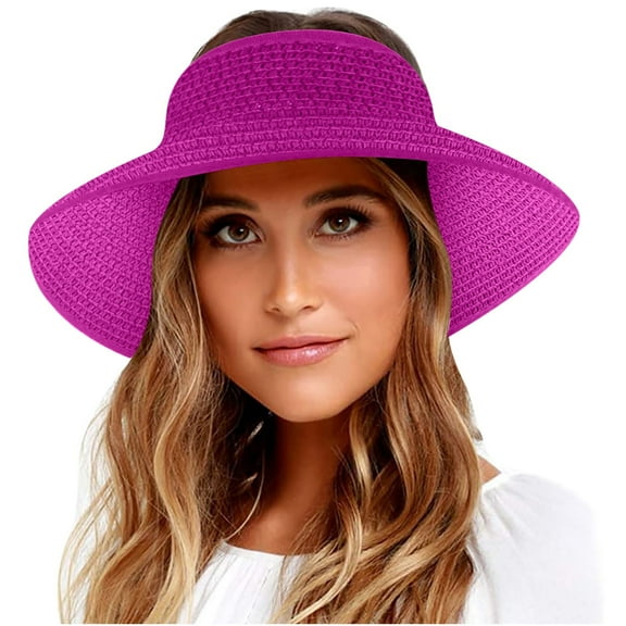 Jalioing Women's Sun Visor Hat Wide Brim Ponytail Straw Hat Adjustable UV Protection Summer Beach Hat Headwear