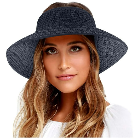 Jalioing Women's Sun Visor Hat Wide Brim Ponytail Straw Hat Adjustable UV Protection Summer Beach Hat Headwear