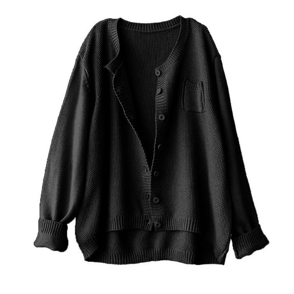 Jalioing Women's Sweater Cardigan Crew Neck Button Up Sweaters Tops Long Sleeve Knit Cardigan with Pocket