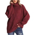 thumbnail image 1 of Jalioing Women's Sweater Solid Color Ribbed Knitted High Neck Lounge Comfy Pullover Tops (XX-Large, Wine), 1 of 7