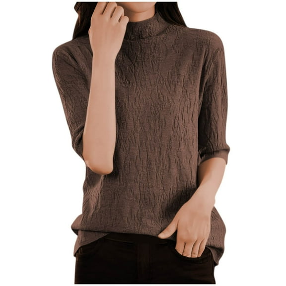 Jalioing Women's Sweaters Half Sleeve Mock Neck Casual Knit Tops Lightweight Solid Color Fashion Pullover Sweaters