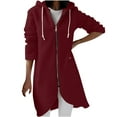 thumbnail image 1 of Jalioing Women's Sweatshirt Hooded Drawstring Fall Solid Color Irregular Hemline Slim Trendy Zipper Hoodies (XX-Large, Wine), 1 of 9