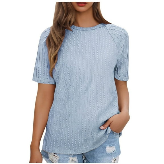 Jalioing Women's T Shirt Loose Short Sleeve Crew Neck Summer Knit Shirts Casual Fashion Plain Pullover Tee