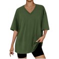 thumbnail image 1 of Jalioing Women's T Shirt Oversized Half Sleeve V Neck Tee Shirt Solid Color Fashion Basic Summer Tops Clothes, 1 of 3