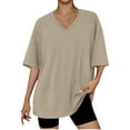 thumbnail image 1 of Jalioing Women's T Shirt Oversized Half Sleeve V Neck Tee Shirt Solid Color Fashion Basic Summer Tops Clothes, 1 of 3