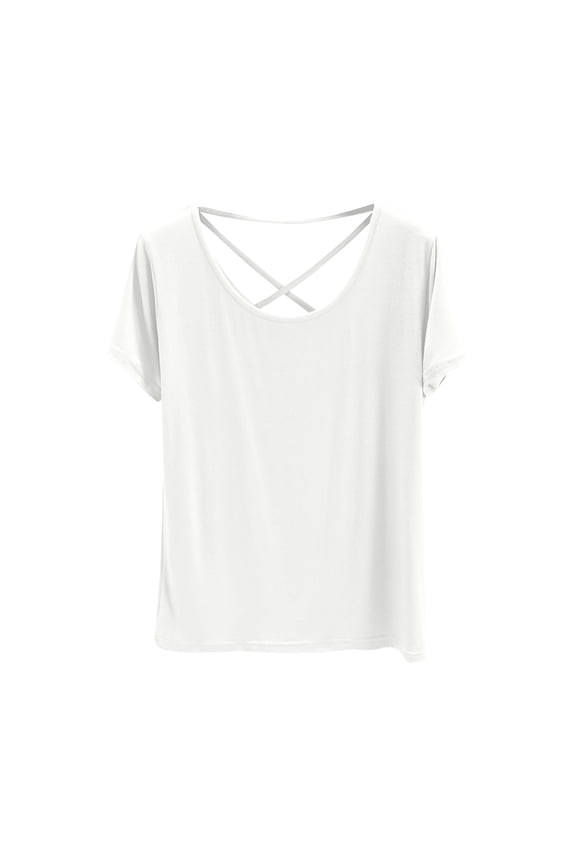 Women's T Shirt Summer Short Sleeve Cross Back Basic Tee Casual Loose Scoop Neck Tops Trendy
