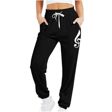 Jalioing Women's Trendy Sweatpants Elastic Waist Printed Drawstring Workout Pants Casual Loose Jogger Pants