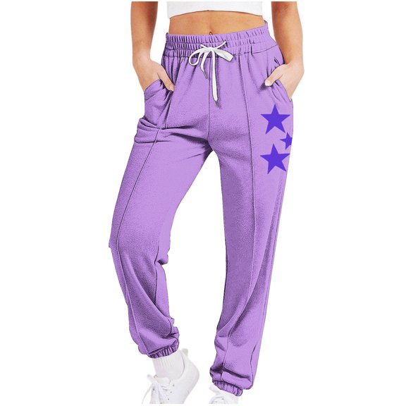 Jalioing Women's Trendy Sweatpants Elastic Waist Printed Drawstring Workout Pants Casual Loose Jogger Pants