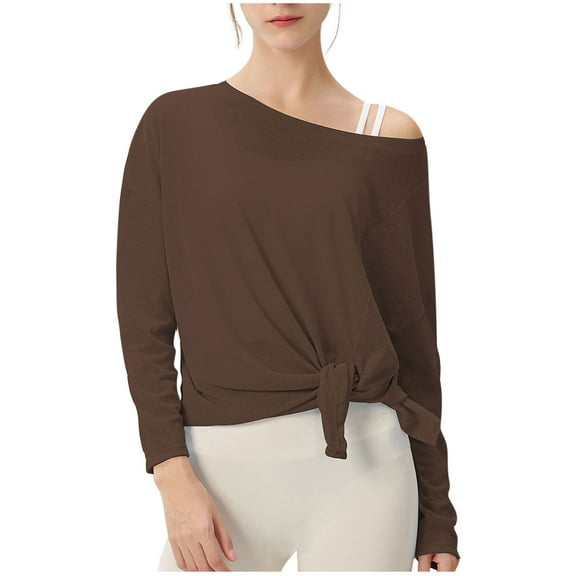 Jalioing Women's Trendy Tops Long Sleeve One Shoulder Fashion Basic Shirts Solid Color Casual Loose Blouses