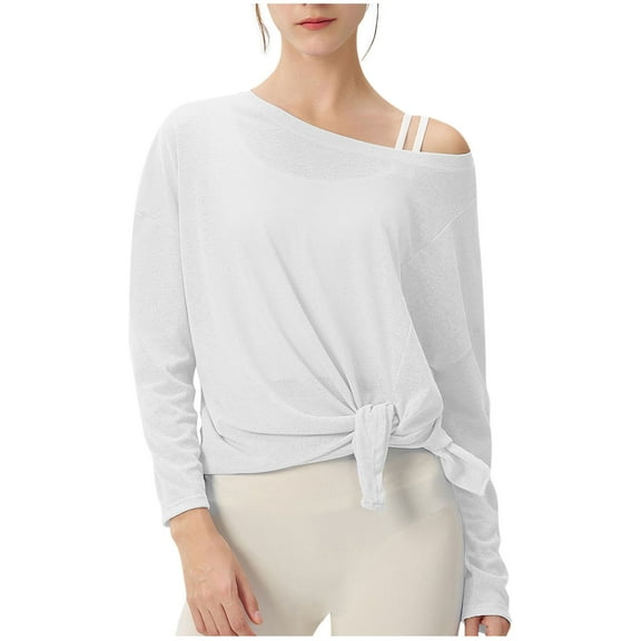 Jalioing Women's Trendy Tops Long Sleeve One Shoulder Fashion Basic Shirts Solid Color Casual Loose Blouses