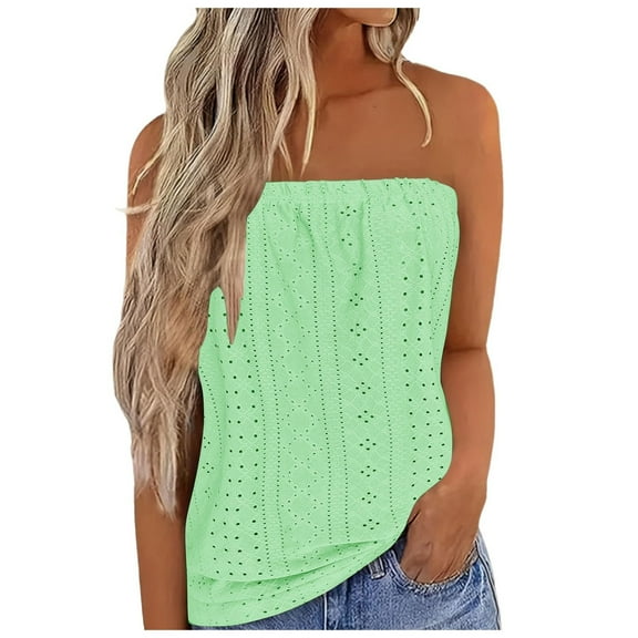Jalioing Women's Tube Tops Sleeveless Eyelet Summer Fashion Bandeau Strapless Going Out Trendy Outfits