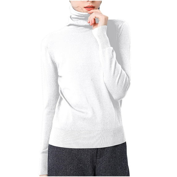 Jalioing Women's Turtle Neck Knit Tops Long Sleeve Slim Basic Shirts Spring Casual Plain Undershirts Clothes