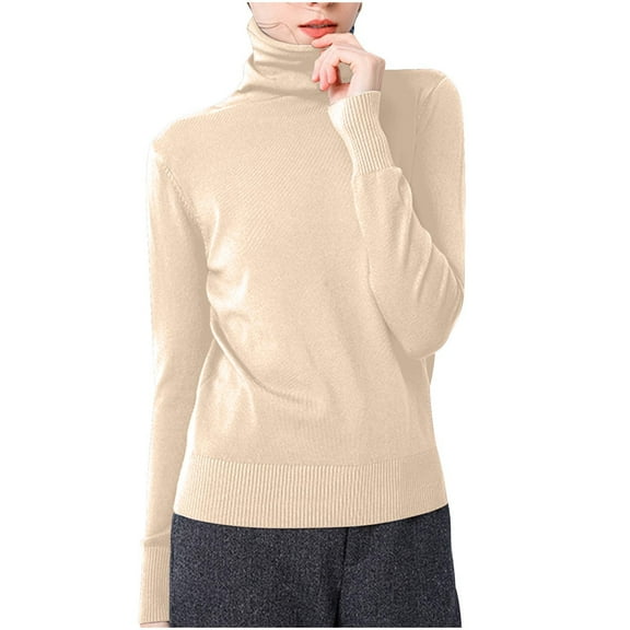 Jalioing Women's Turtle Neck Knit Tops Long Sleeve Slim Basic Shirts Spring Casual Plain Undershirts Clothes