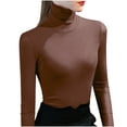 thumbnail image 1 of Jalioing Women's Turtleneck Undershirt Plus Size Long Sleeve Bottoms Shirt Spring Lightweight Slim Blouse (Large, Coffee), 1 of 3