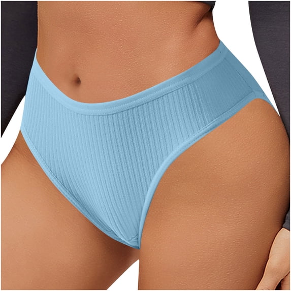 Jalioing Women's Underwear Ribbed Low Rise Briefs Breathable Full Coverage Underpants Ladies Comfortable Panties