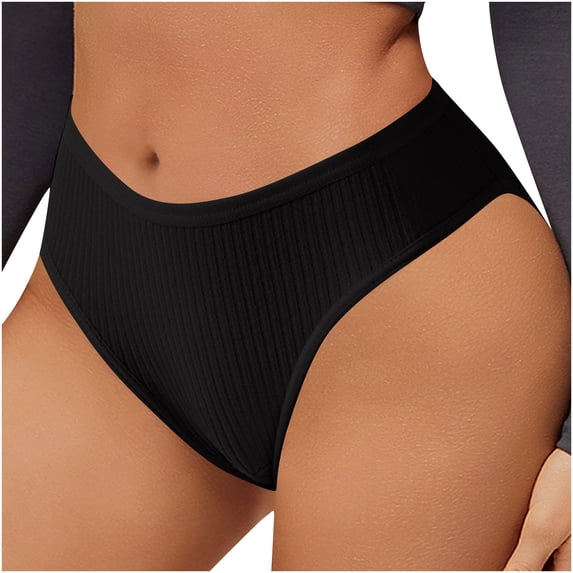 Jalioing Women's Underwear Ribbed Low Rise Briefs Breathable Full Coverage Underpants Ladies Comfortable Panties