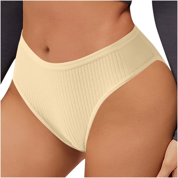 Jalioing Women's Underwear Ribbed Low Rise Briefs Breathable Full Coverage Underpants Ladies Comfortable Panties