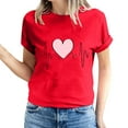 thumbnail image 1 of Jalioing Women's Valentine's Day Tops Short Sleeve Pullover Top Crewneck Solid Color Hearts Print Basic Shirt (Small, Red), 1 of 5