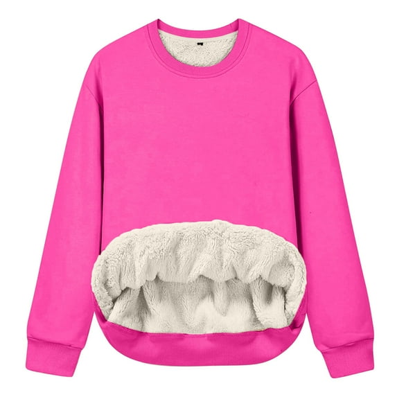 Jalioing Women's Warm Sweatshirts Winter Fleece Lined Long Sleeve Crew Neck Basic Pullover Tops Solid Color