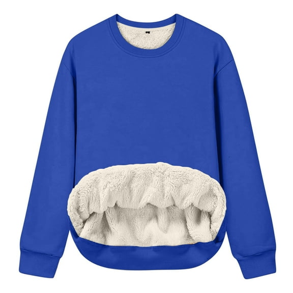 Jalioing Women's Warm Sweatshirts Winter Fleece Lined Long Sleeve Crew Neck Basic Pullover Tops Solid Color