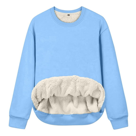 Jalioing Women's Warm Sweatshirts Winter Fleece Lined Long Sleeve Crew Neck Basic Pullover Tops Solid Color