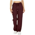 thumbnail image 1 of Jalioing Women's Wide Leg Cargo Pants Drawstring Elastic Waist Outdoor Sport Trousers Solid Casual Athletic Pants, 1 of 9