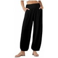 thumbnail image 1 of Jalioing Women's Wide Leg Lounge Trousers Elastic High Waist Loose Pants Summer Casual Long Slacks with Pocket, 1 of 4