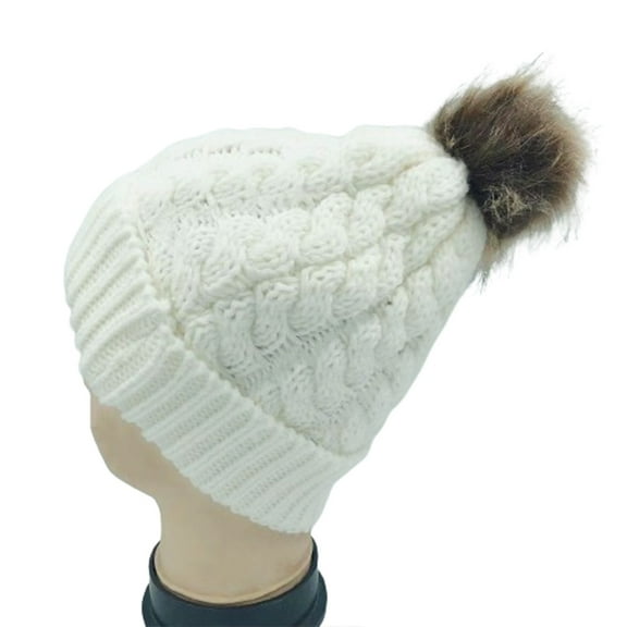 Jalioing Women's Winter Knitted Hat Cute Fashion Knit Cuffed Beanie with Poms Casual Thermal Hat for Cold Weather