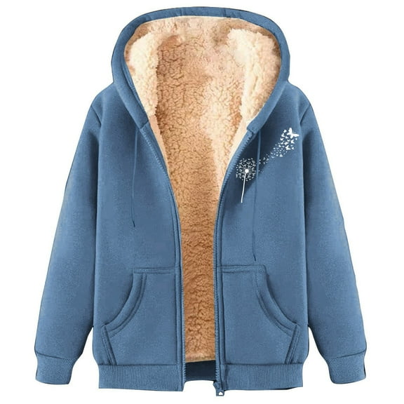 Jalioing Women's Winter Thick Coat Soft Warm Fleece Lined Sweatshirt Jacket Long Sleeve Zip Up Thermal Coat with Hood