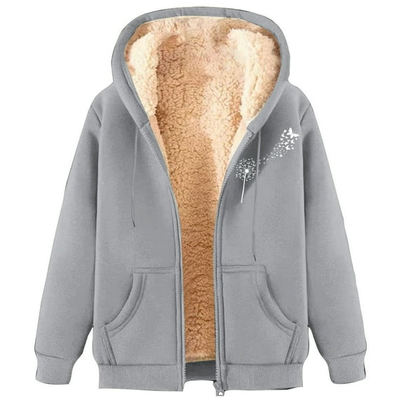 Jalioing Women's Winter Thick Coat Soft Warm Fleece Lined Sweatshirt Jacket Long Sleeve Zip Up Thermal Coat with Hood