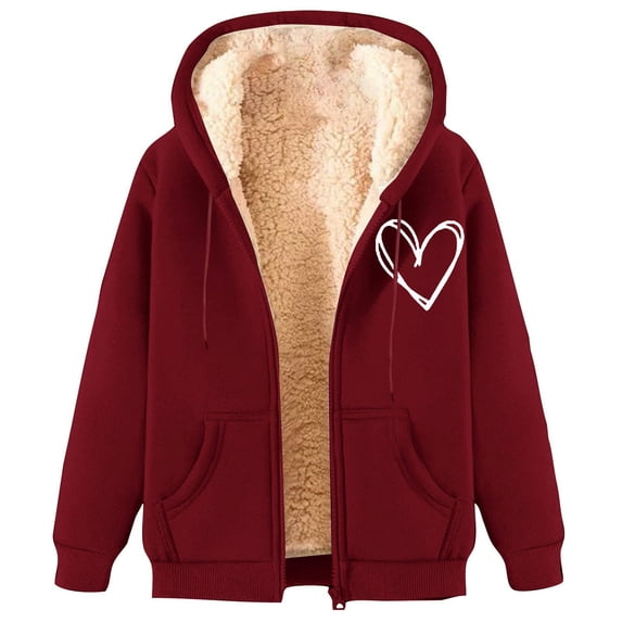 Jalioing Women's Winter Thick Coat Soft Warm Fleece Lined Sweatshirt Jacket Long Sleeve Zip Up Thermal Coat with Hood